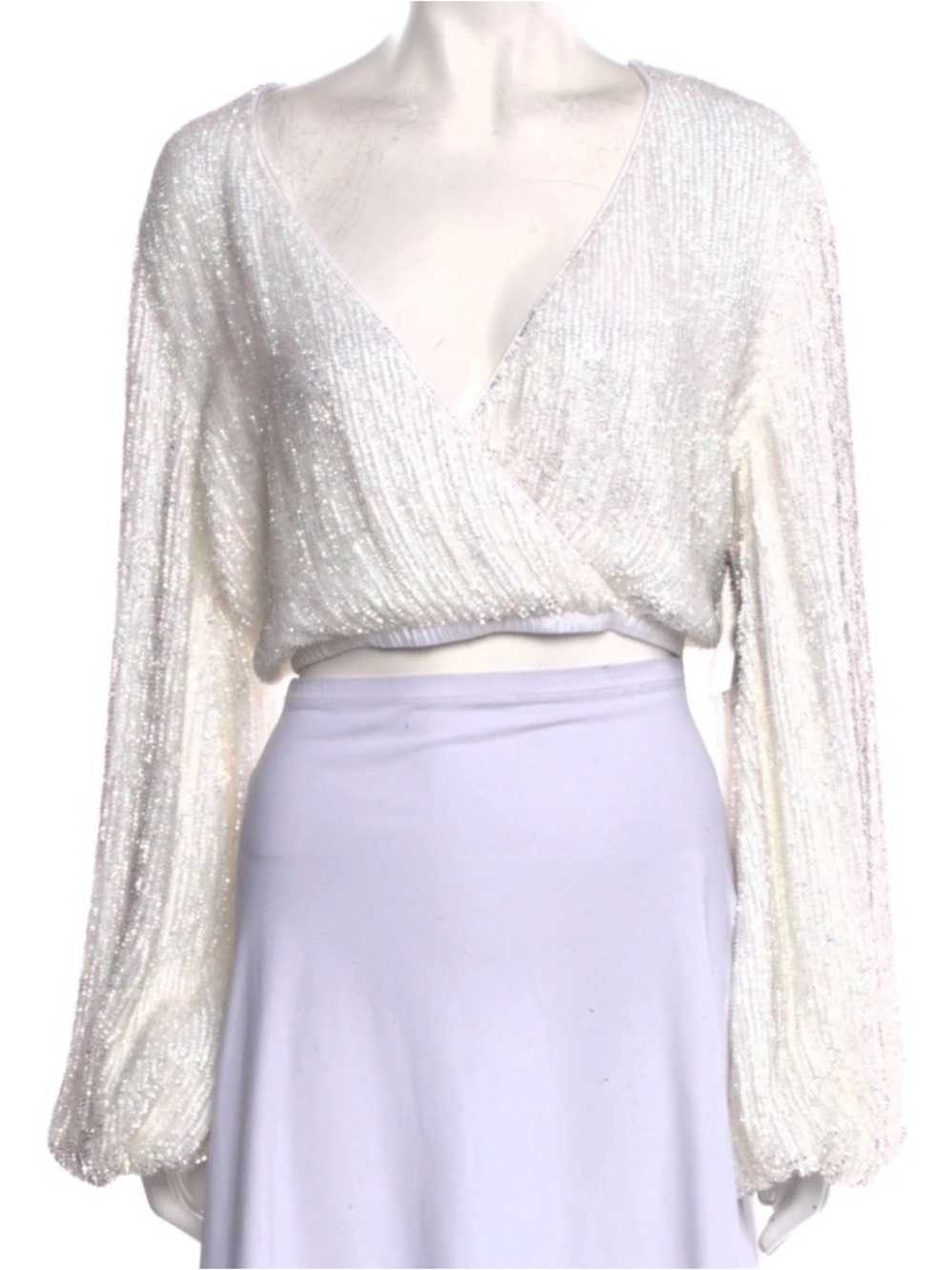 RETROFÊTE Viva cutout sequined chiffon wrap blouse Cream Ivory Cropped Top XS